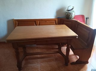 Mesa y banco rincón madera maciza