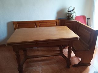 Mesa y banco rincón madera maciza