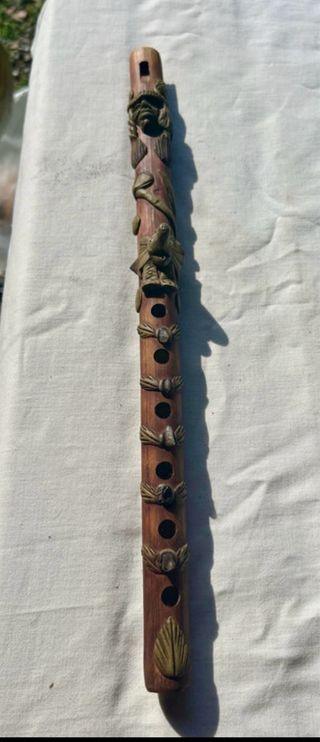 Flauto in legno decorato vintage 39cm