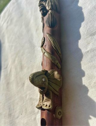 Flauto in legno decorato vintage 39cm