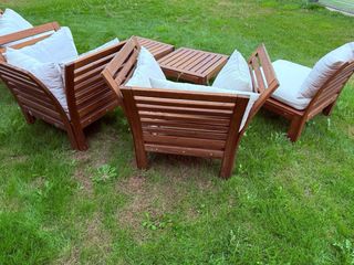 Conjunto Sofás Jardín Madera y Cojines