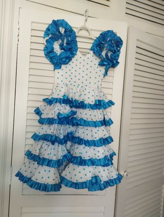 Traje Gitana Celeste y Blanco Talla 4-6