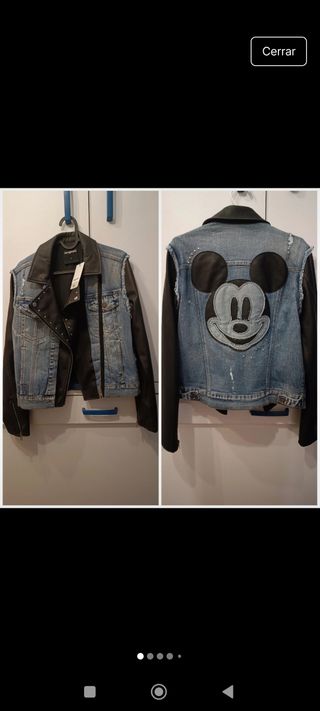 Cazadora vaquera con mangas de cuero Mickey