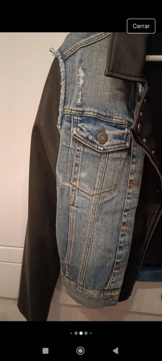 Cazadora vaquera con mangas de cuero Mickey