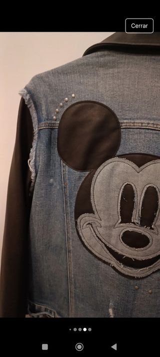 Cazadora vaquera con mangas de cuero Mickey