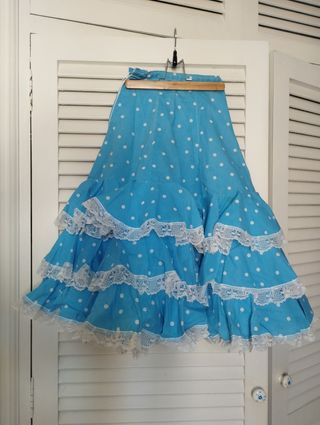 Falda flamenca niña celeste lunares blancos