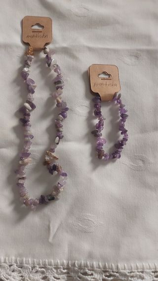 Collar y pulsera amatista piedra natural