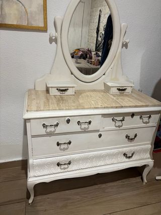Cómoda vintage de madera y piedra