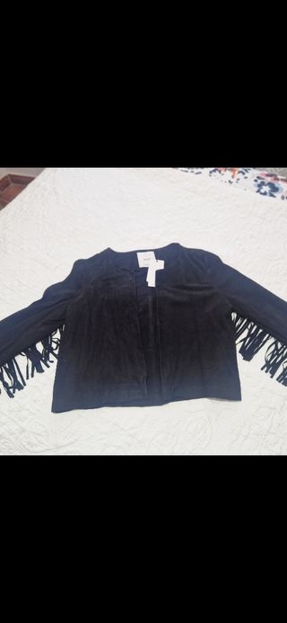 Cazadora Mango Piel Flecos Negra