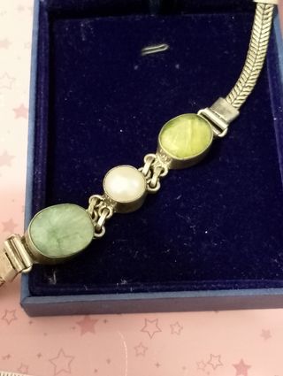 Bracciale antico argento con perla e pietra verde