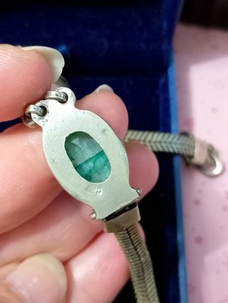 Bracciale antico argento con perla e pietra verde