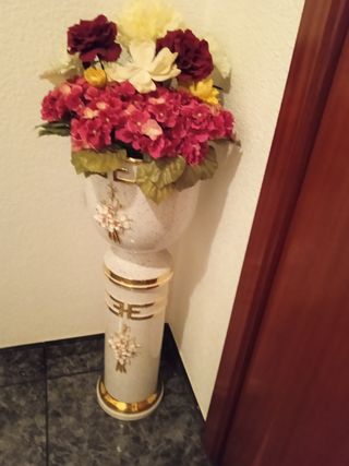 Columna Macetero Cerámica Flores Doradas