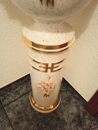 Columna Macetero Cerámica Flores Doradas