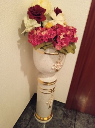 Columna Macetero Cerámica Flores Doradas