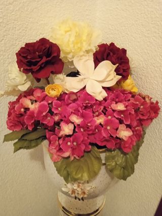 Columna Macetero Cerámica Flores Doradas