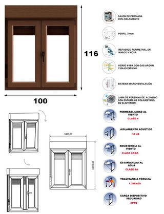 VENTANA PVC ROBLE 6 CÁMARAS