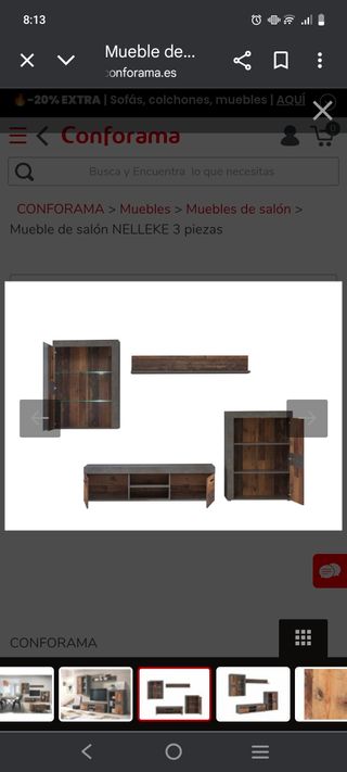 Mueble de salón Conforama Nelleke, y mesa comedor.