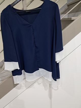 Blusa donna blu e bianca