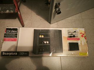 Zapatero plegable tela negro y amarillo