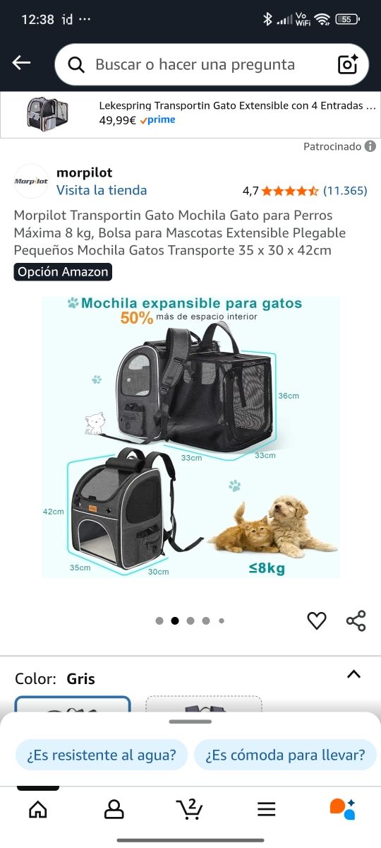 Mochila Transportín Gatos/Perros pequeños