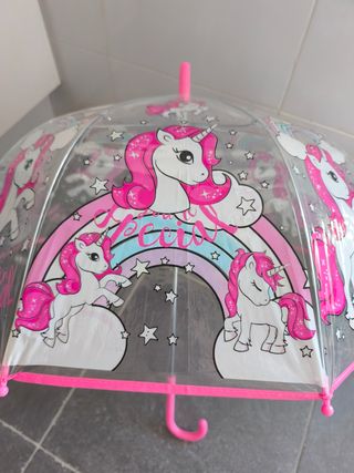 Paraguas infantil unicornio transparente