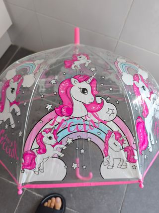 Paraguas infantil unicornio transparente