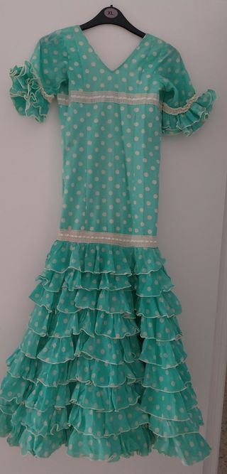 Traje Flamenca Niña Talla 5-6 Verde Agua