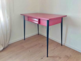Tavolo vintage formica rossa con cassetto + sedia
