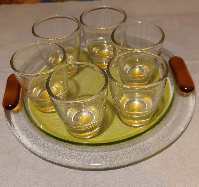 Lotto 6 Bicchieri da Liquore con Piatto Murano