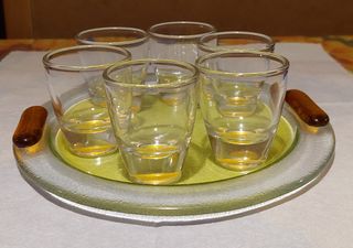 Lotto 6 Bicchieri da Liquore con Piatto Murano