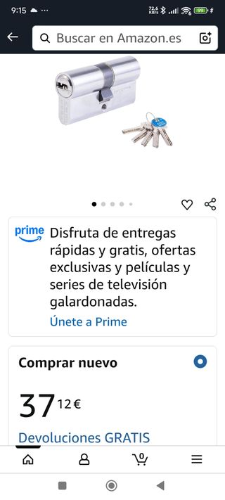 Bombín Cilindro y llaves de seguridad tres yaves