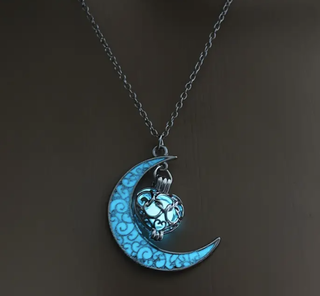 Collar Luna Creciente y Corazón Azul