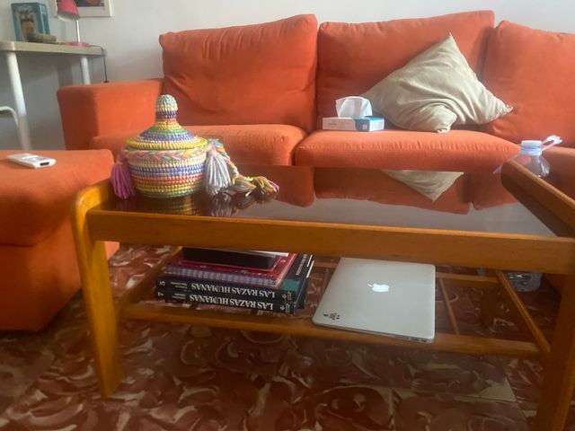 Mesa de salón de vintage cristal y madera