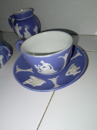 Juego de té de porcelana azul wedgwod