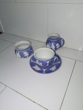 Juego de té de porcelana azul wedgwod