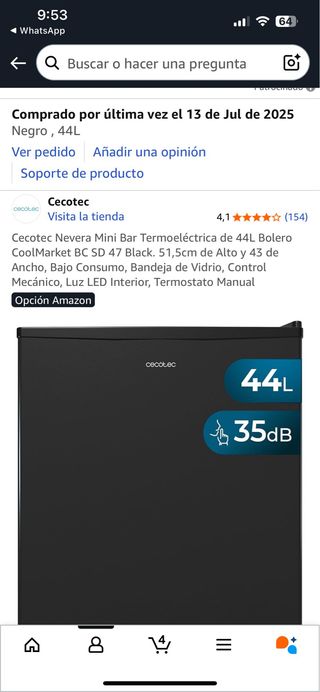 Cecotec Nevera Mini Bar Termoeléctrica 44L