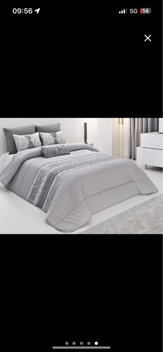 colcha gris +cortina*2