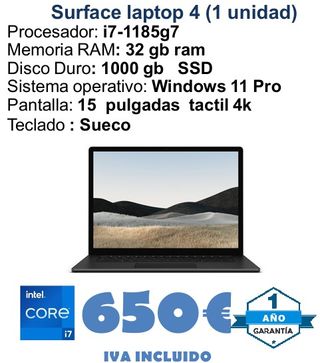 Laptop Surface 4 I7 32 GB di RAM