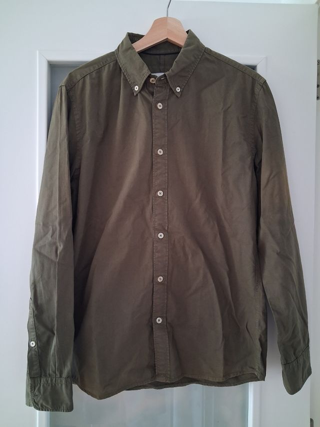 Camisa Mango Hombre Verde Oliva