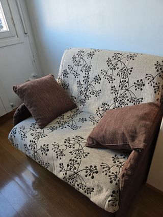Sillón cama individual tela beige y marrón