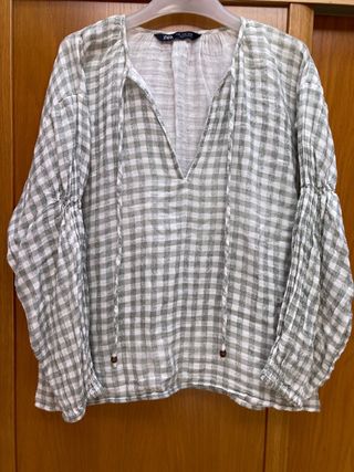 Camisola Zara cuadros verde y blanco