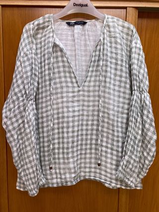 Camisola Zara cuadros verde y blanco