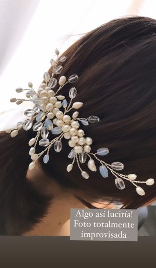 Tocado Novia Perlas Hecho a Mano Plata