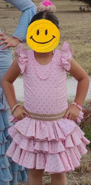 Vestido Flamenca Niña Rosa y Camel