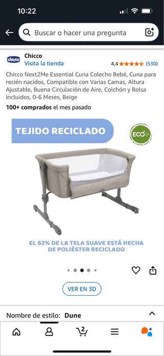 Cuna Colecho Chicco Next2Me Essential Beige