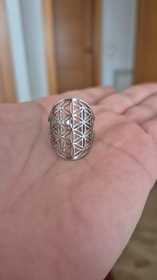 Anillo Flor de la Vida Acero Ajustable