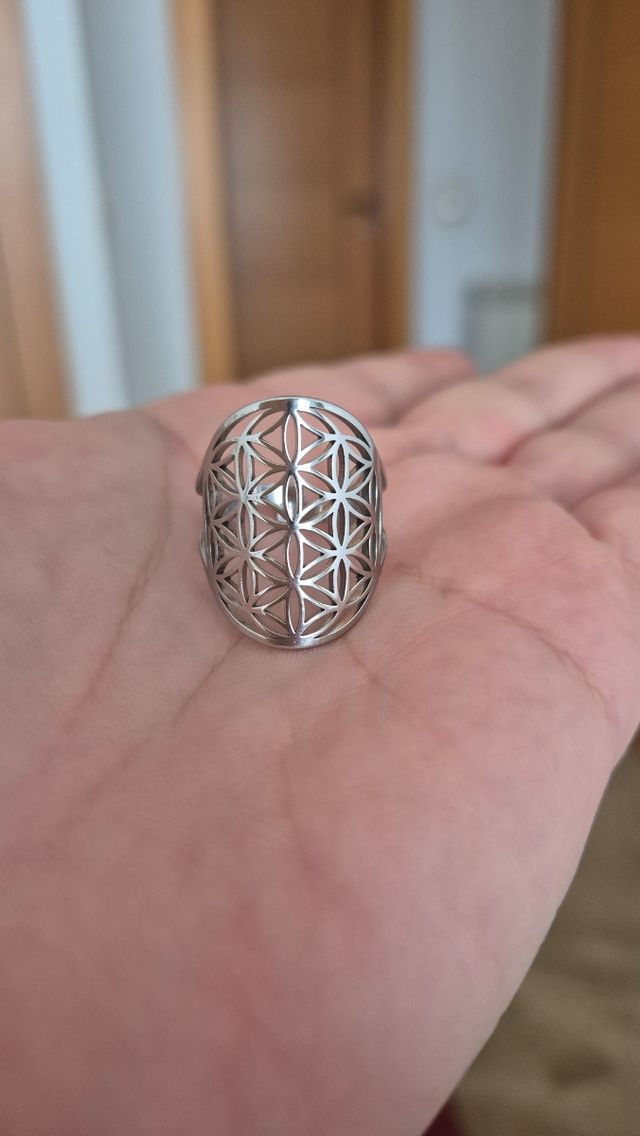 Anillo Flor de la Vida Acero Ajustable