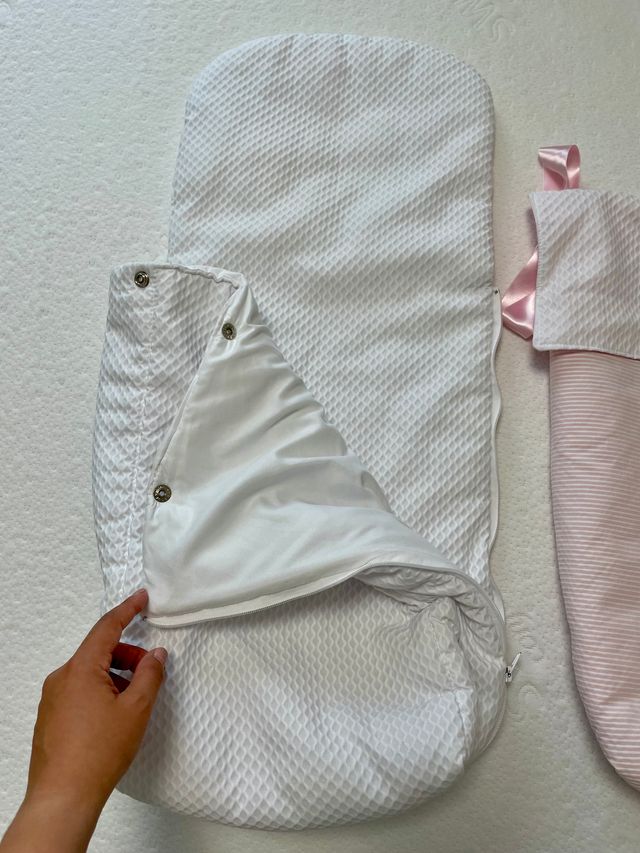 Saco capazo rosa y blanco