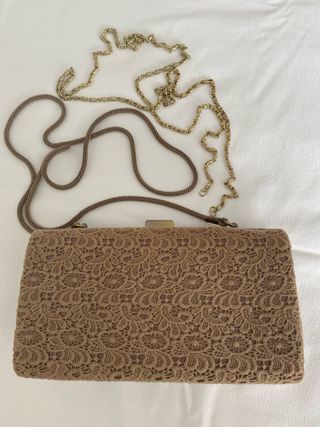 Bolso de fiesta encaje marrón y dorado
