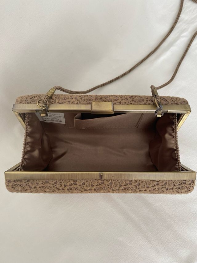 Bolso de fiesta encaje marrón y dorado